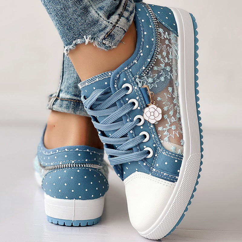 Floral Embroidered Polka Dot Print Sneakers — Women’s Casual Canvas Shoes by FitiqueFit