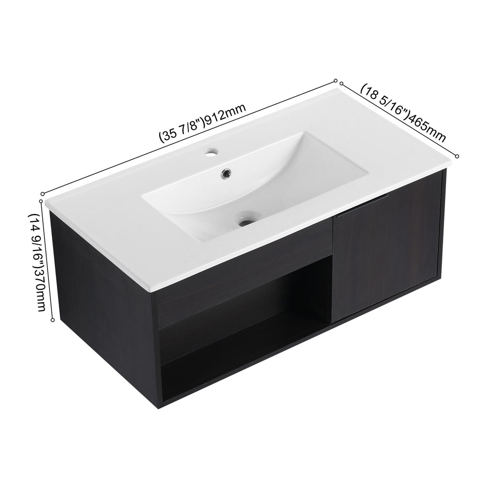 Wall Mounted Floating Bathroom Vanity With Open Shelf & Soft Close Door by Unique Piece Furniture