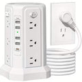Surge Protector Tower 1800J with 4 USB A Ports, USB C (PD18W) Port, 12 AC Outlets and 10FT Cord by DailySale