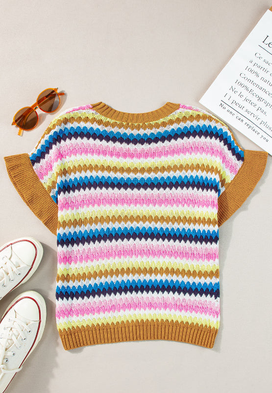 Contrast Round Neck Short Sleeve Sweater by Wild and Free Boutique