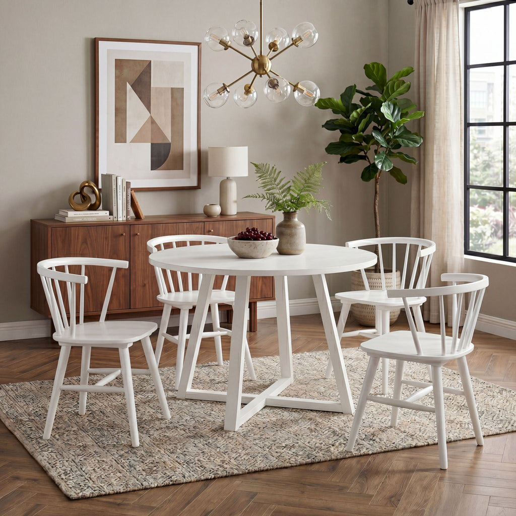 Edo - 5 Piece Dining Set, Trestle Dining Table With 4 Windsor Chairs - White by Unique Piece Furniture