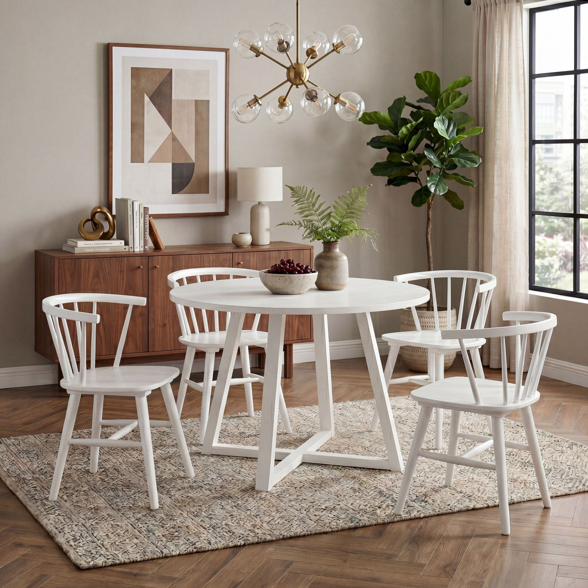 Edo - 5 Piece Dining Set, Trestle Dining Table With 4 Windsor Chairs - White by Unique Piece Furniture