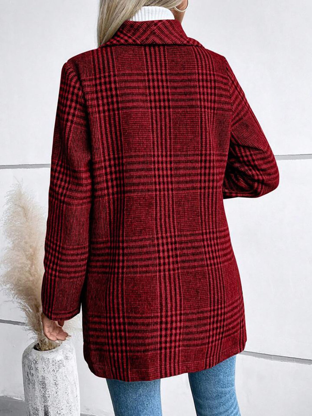 Plaid Collared Neck Long Sleeve Jacket by Wild and Free Boutique
