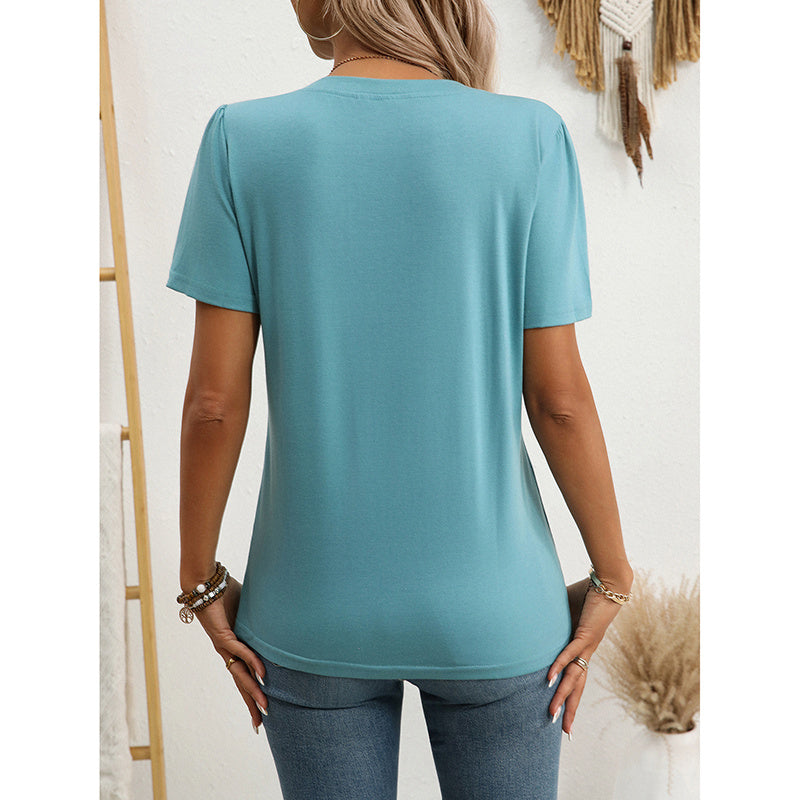 Women’s Notch V‑Neck Short‑Sleeve Tunic Top by FitiqueFit
