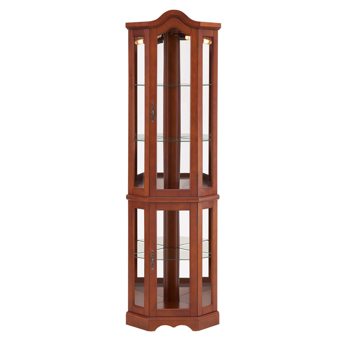 Corner Curio Cabinet With Lights, Adjustable Tempered Glass Shelves, Mirrored Back, Display Cabinet (E26 Light Bulb Not Included) - Walnut by Unique Piece Furniture