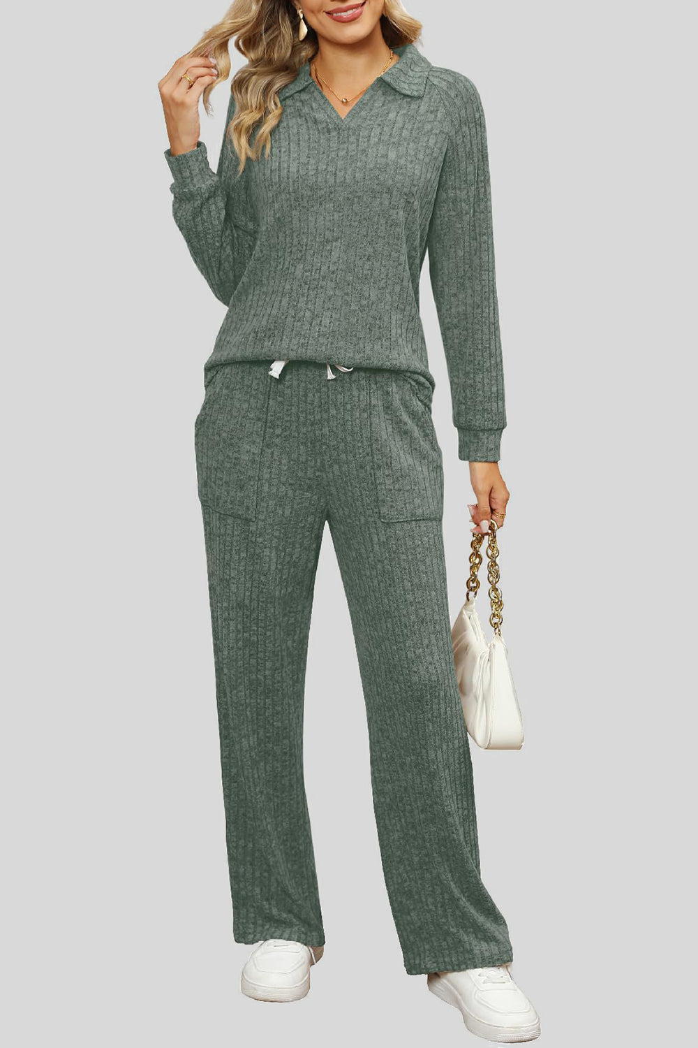 Ribbed Long Sleeve Top and Pocketed Pants Set by Wild and Free Boutique