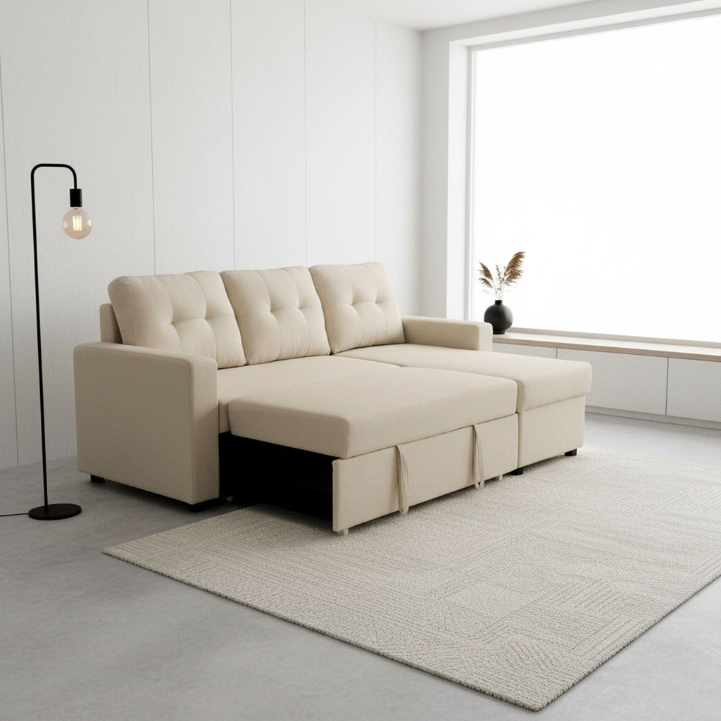 Convertible L Shaped Sectional Sleeper Sofa Bed, Saving Pull Out Couch by Unique Piece Furniture