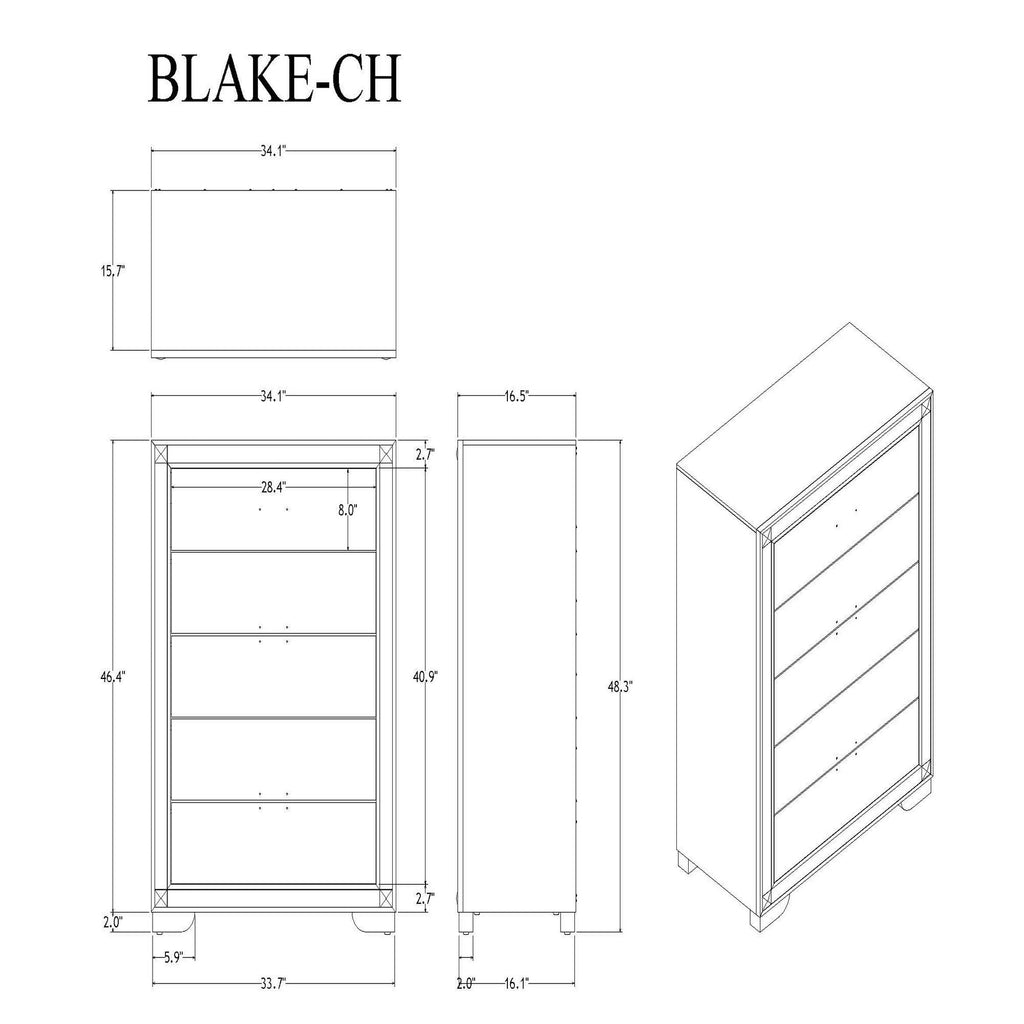 Lively - Chest With Glitter Detail And Thick Bar Handle Hardware - Black by Unique Piece Furniture