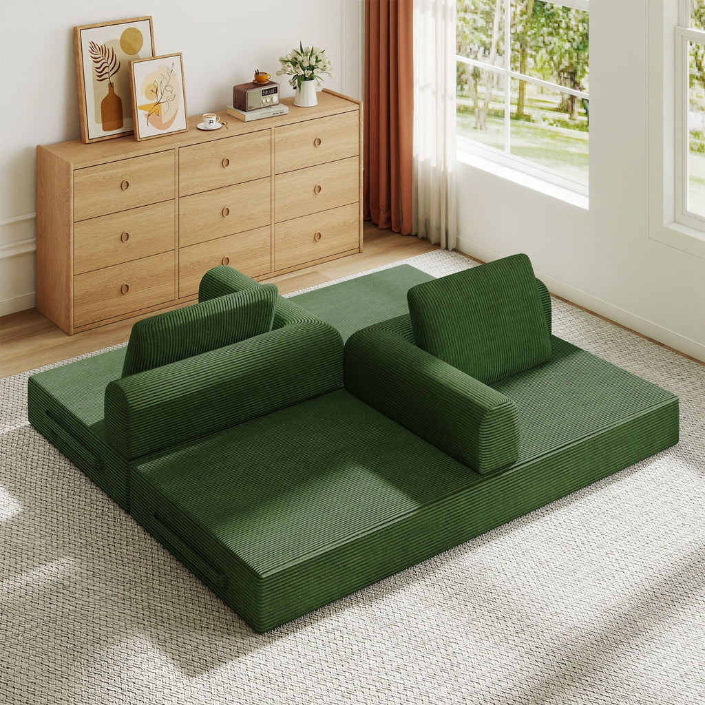 Convertible Sleeper Sofa Bed With Cylindrical Pillow, Fixed Shape Frame by Unique Piece Furniture