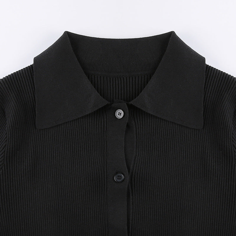 Women's V-Neck Ribbed Knit Button Cardigan Top – Black by FitiqueFit