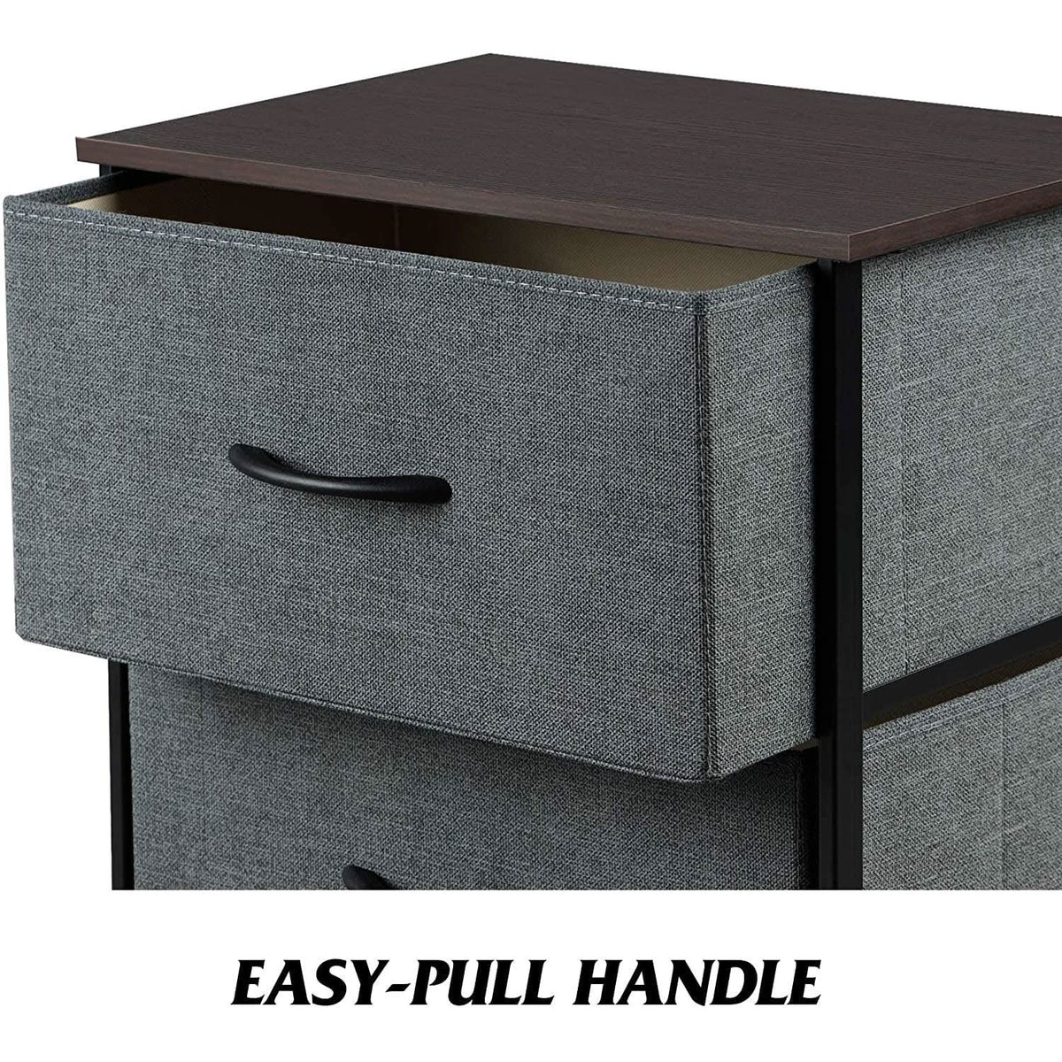 Dark Grey Fabric Dresser With Wood Top 4 Drawer Organizer by ShipItFurniture