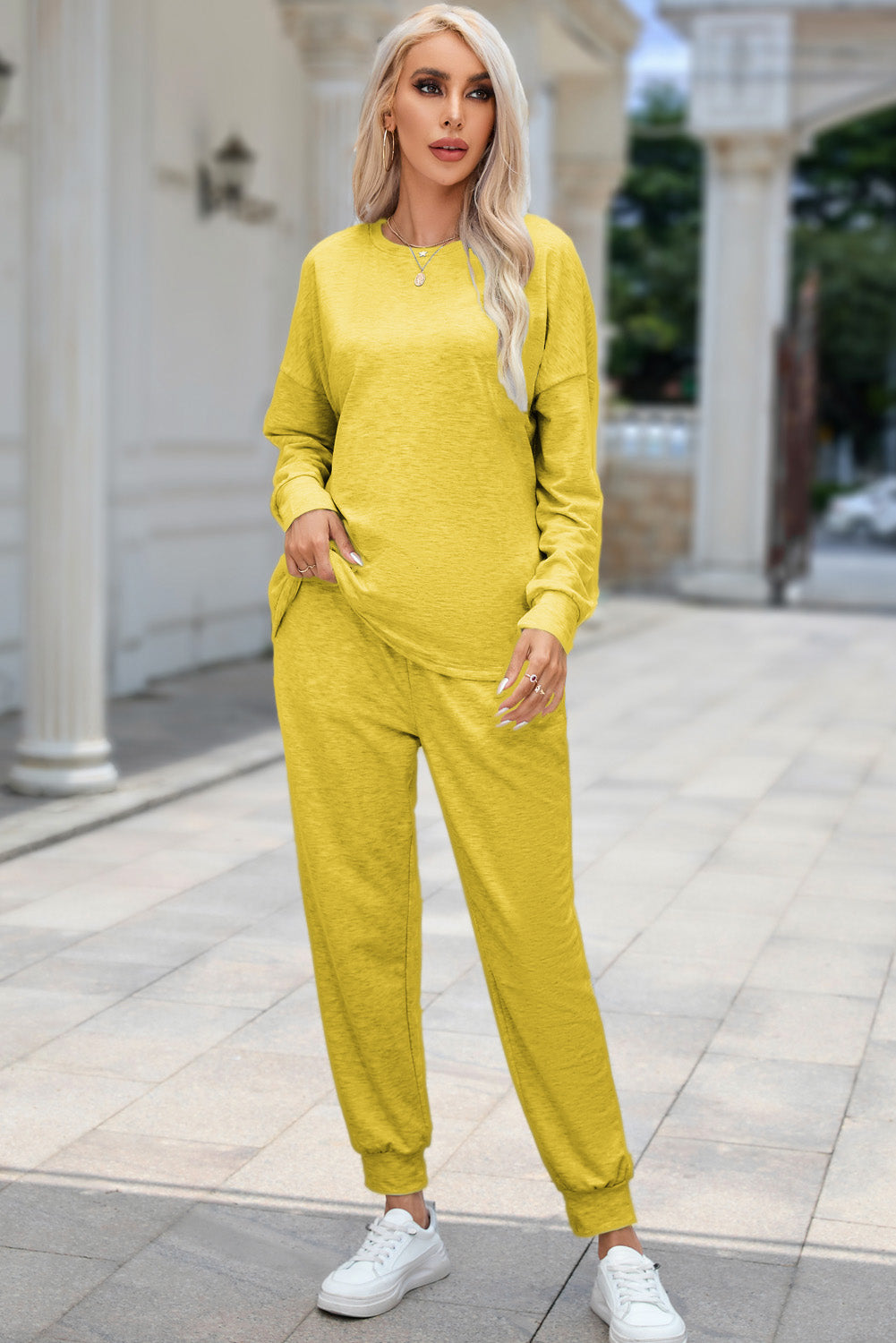 Round Neck Top and Drawstring Pants Lounge Set by Wild and Free Boutique