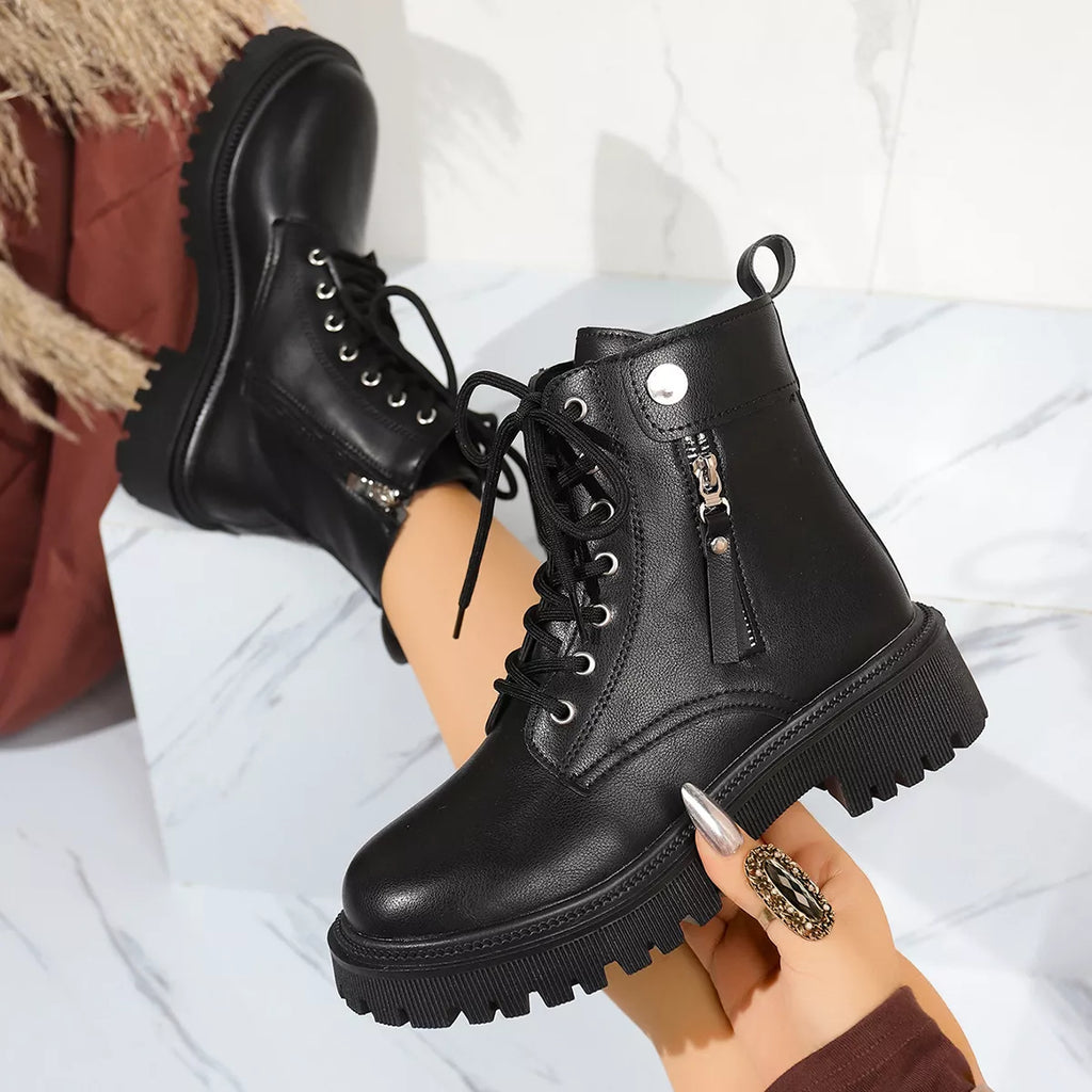 Round Toe Block Heels Boots with Mid-Heel Comfort by FitiqueFit