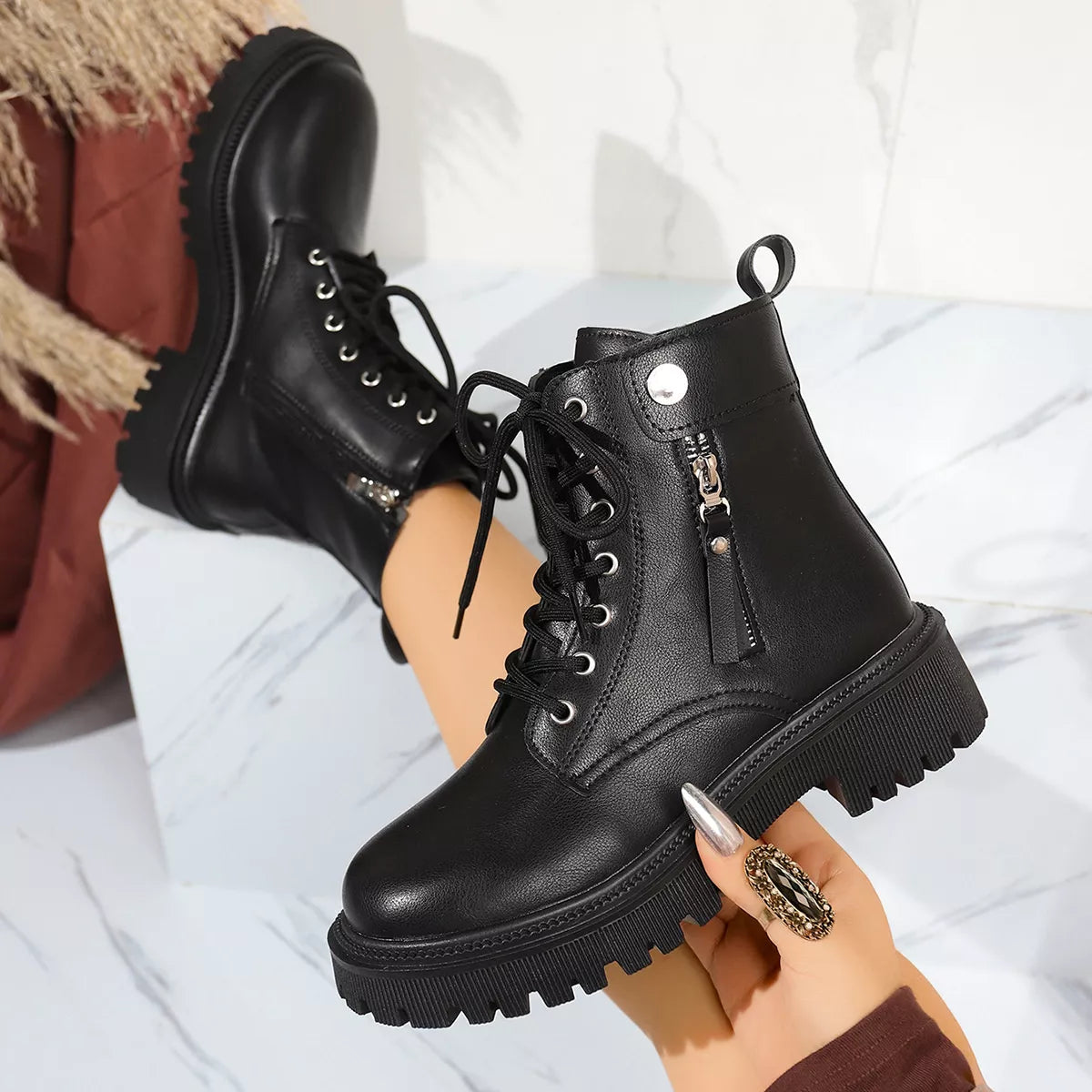 Round Toe Block Heels Boots with Mid-Heel Comfort by FitiqueFit