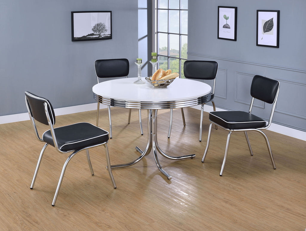 Retro Round 42-inch Wood Top Dining Table White and Chrome by Unique Piece Furniture
