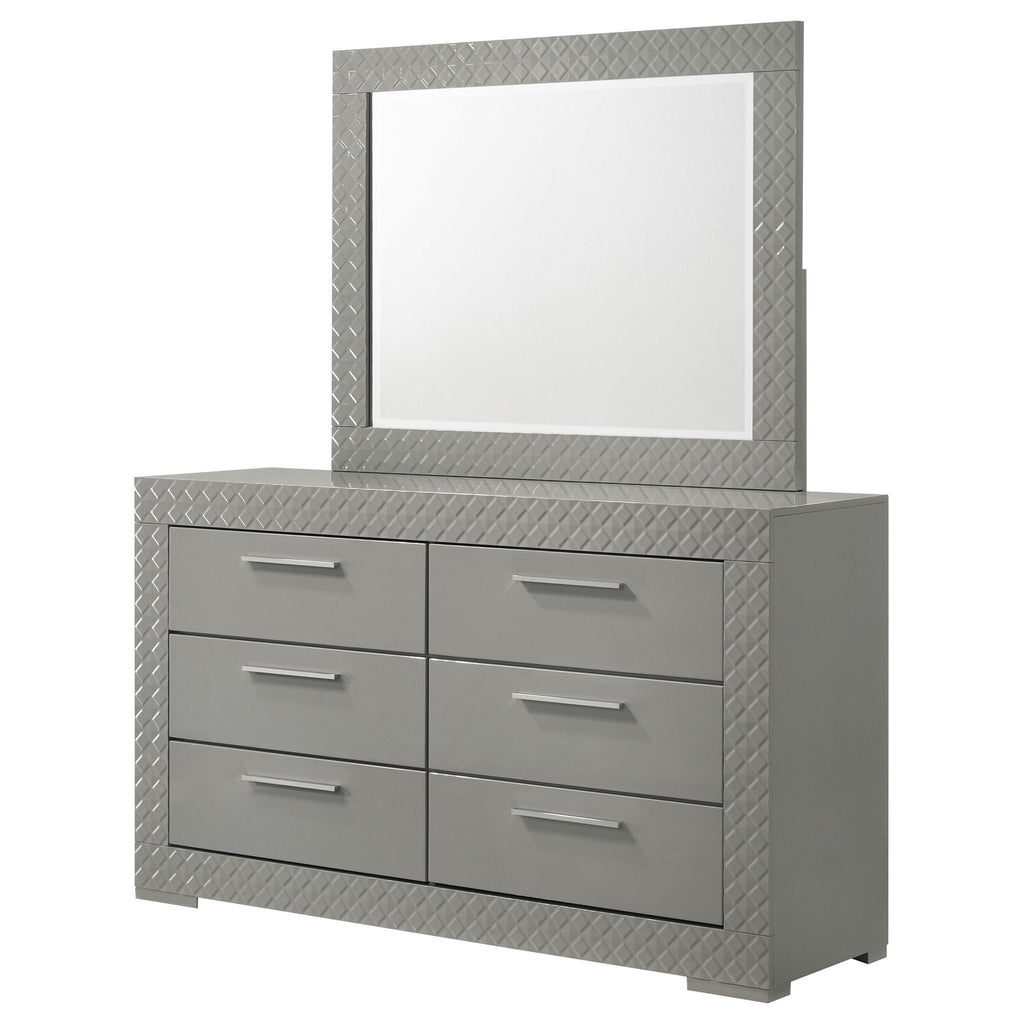 Ives 6-drawer Dresser and Mirror Grey High Gloss by Unique Piece Furniture
