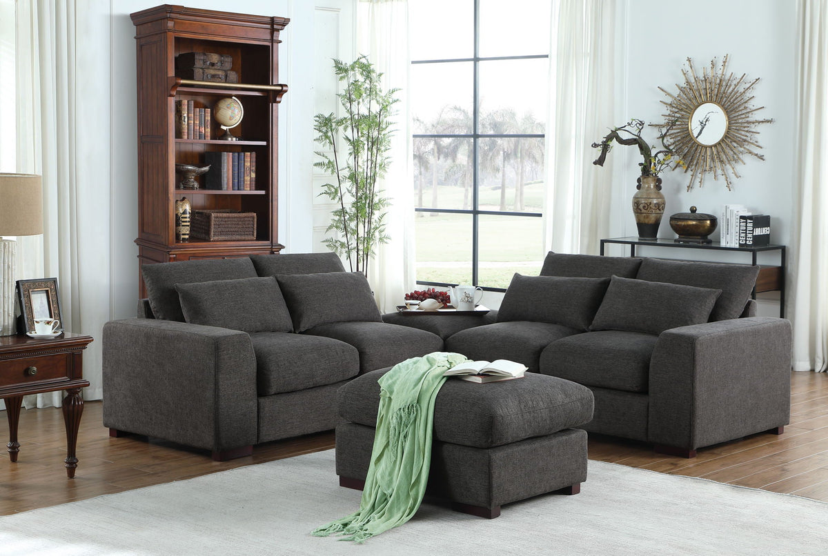 Tatman - Linen Blend Sectional With 2 Ottomans - Dark Gray by Unique Piece Furniture