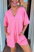 Bonbon Loose Half Sleeve V Neck Plain Romper by Wild and Free Boutique