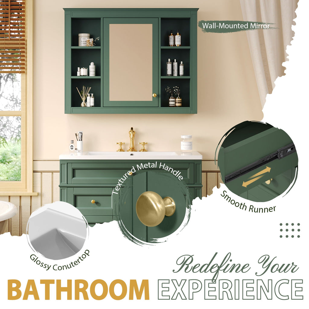 Bathroom Vanity With Mirror Cabinet, Single Sink With 2 Soft Closing Doors And 4 Drawers by Unique Piece Furniture