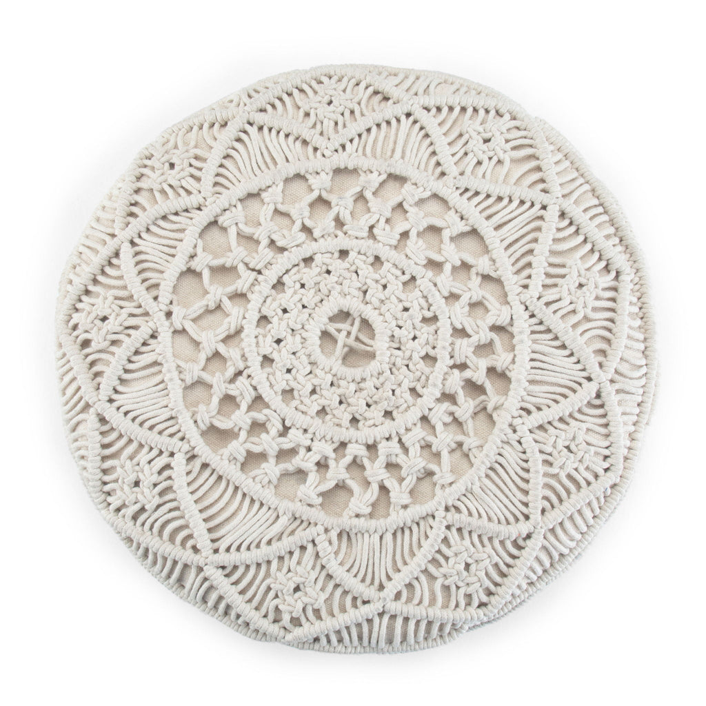 Coates - Round Macrame Pouf - Natural by Unique Piece Furniture