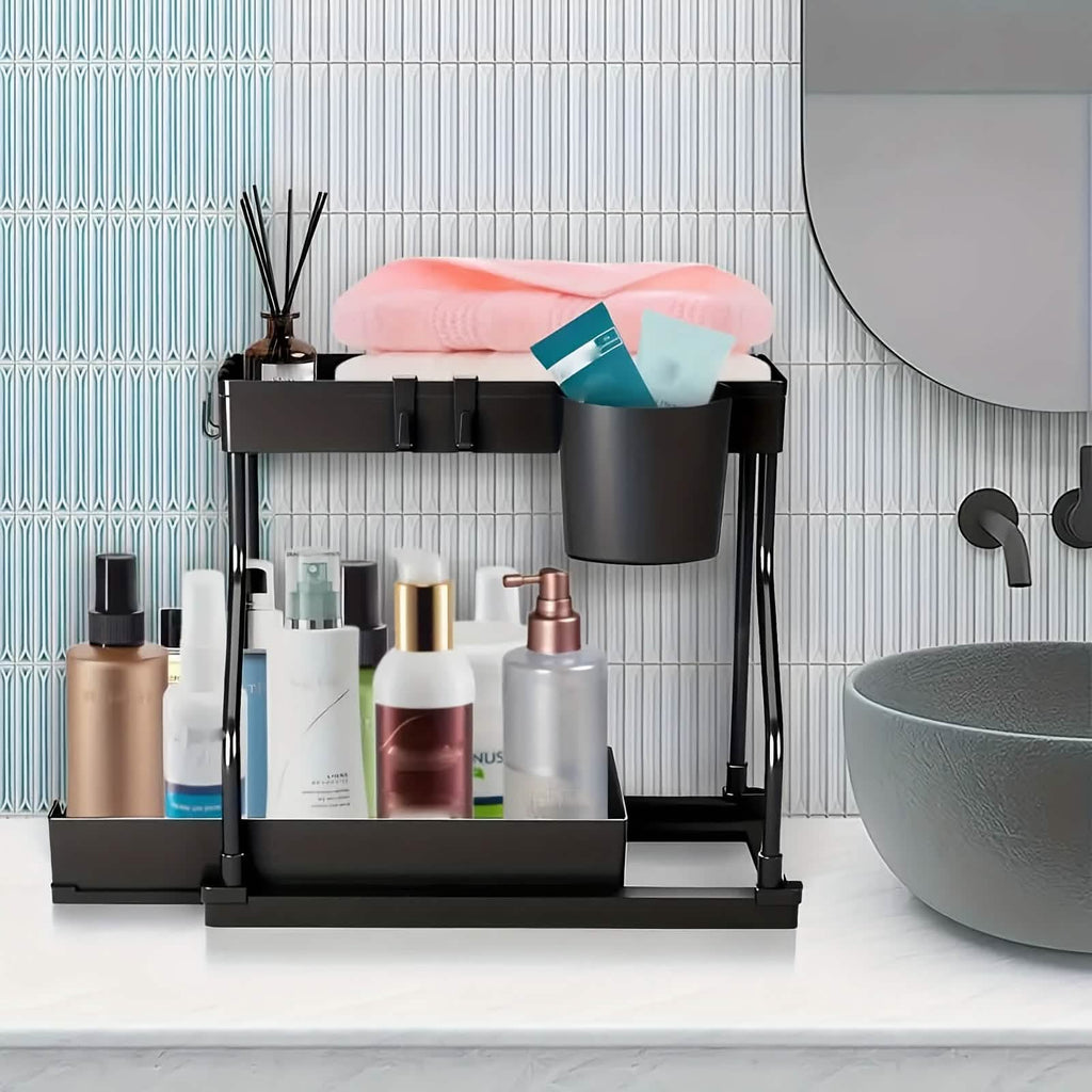 2-Piece Under Sink Organizer with Sliding Shelves – Multi-Purpose Storage Rack by DailySale