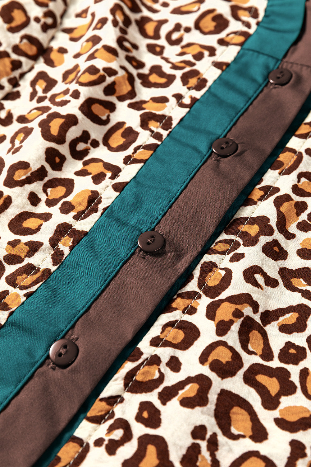 Brown Leopard Print Contrast Frilled Trim Button Down V Neck Shirt by Wild and Free Boutique