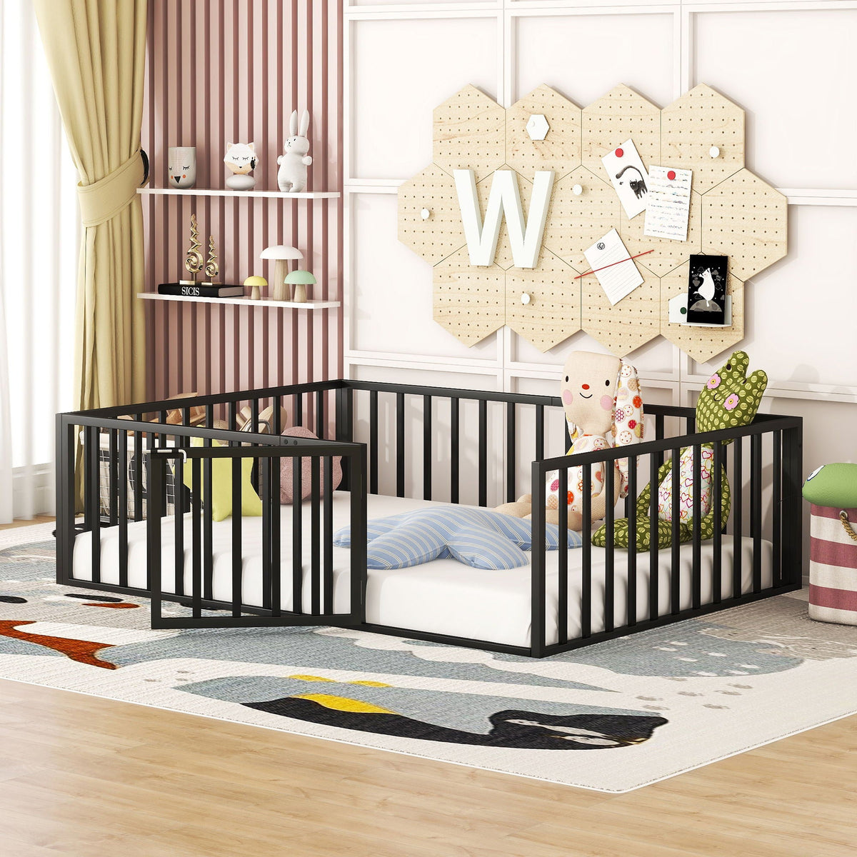 Metal Floor Bed Frame With Fence And Door by Unique Piece Furniture