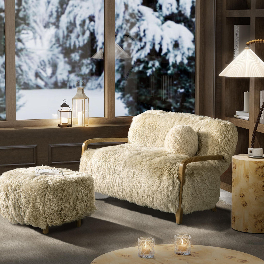 Enchante - New Zealand Sheepskin Rectangular Accent Ottoman - Taupe / Natural by Unique Piece Furniture