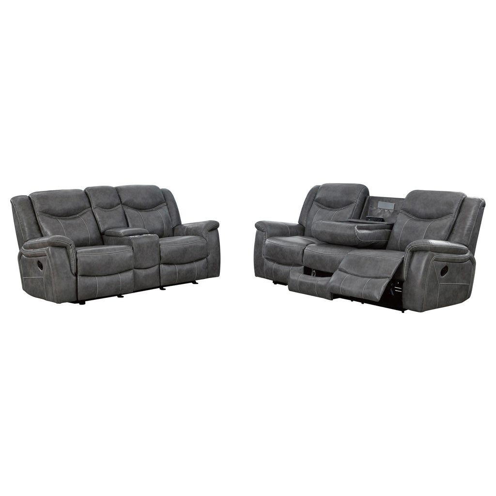 Conrad 2-piece Upholstered Padded Arm Motion Sofa Set Grey by Unique Piece Furniture