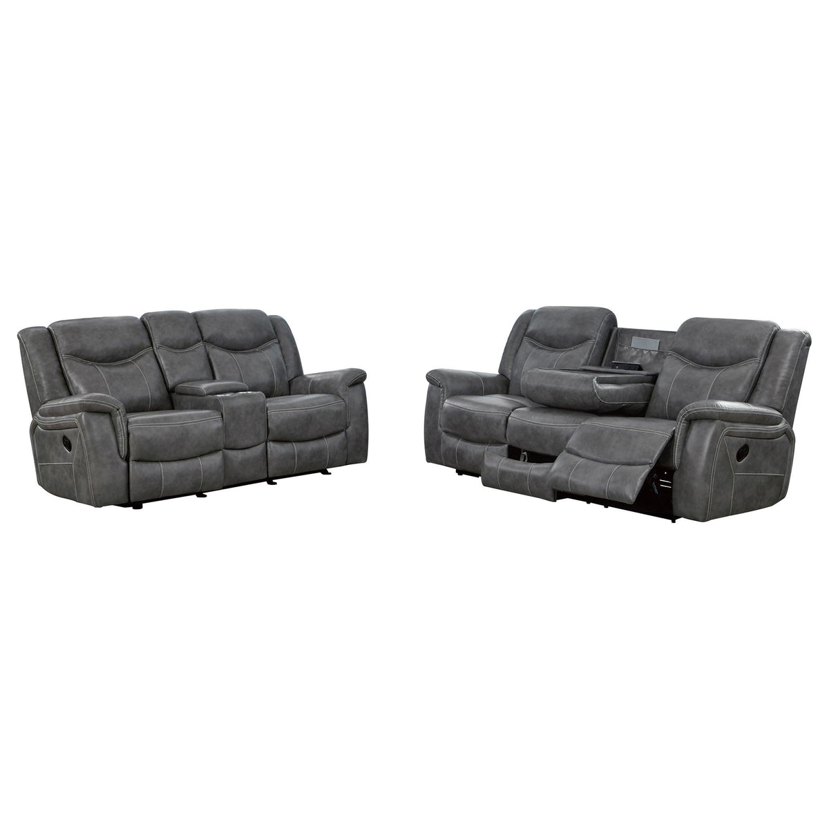 Conrad 2-piece Upholstered Padded Arm Motion Sofa Set Grey by Unique Piece Furniture