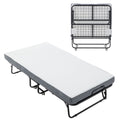 Foldable Metal Frame Bed For Guest With Memory Foam Mattress On Wheels, Saving Space Rollaway Bed by Unique Piece Furniture