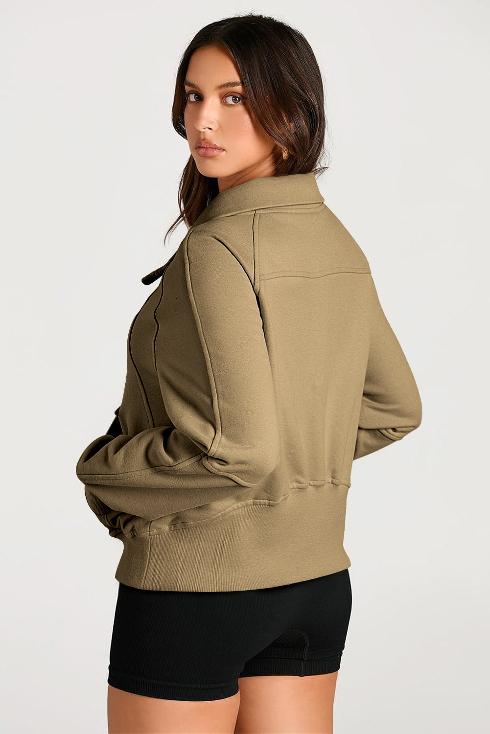 Smoke Green Quarter Zip Stand Neck Kangaroo Pocket Sweatshirt by Wild and Free Boutique