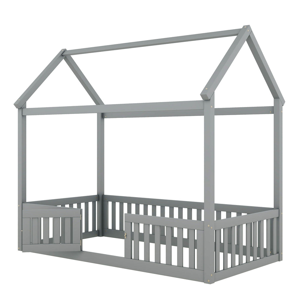 Wood House Bed With Fence And Door by Unique Piece Furniture