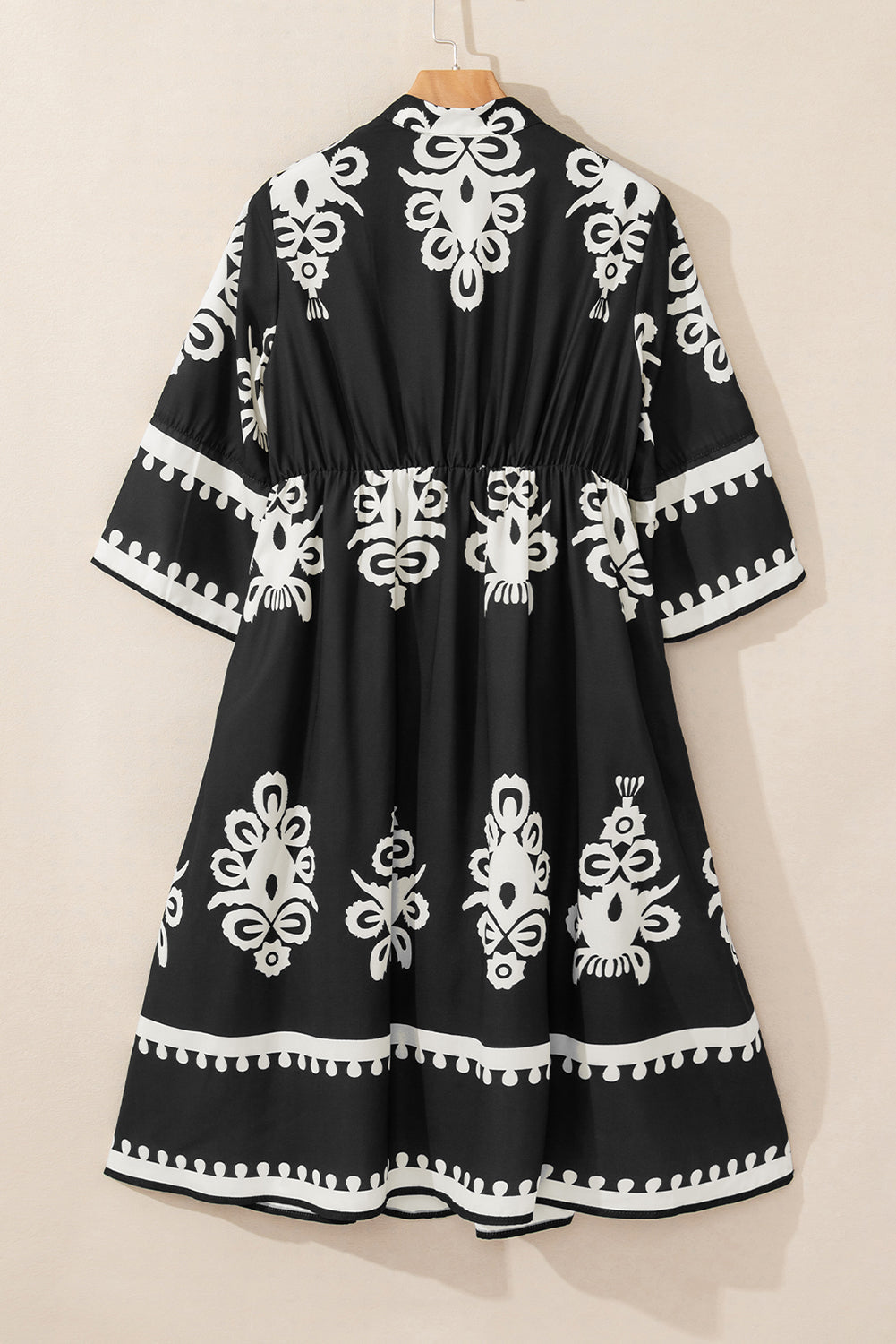 Black Western Geometric Print 3/4 Sleeve Loose Midi Dress by Wild and Free Boutique