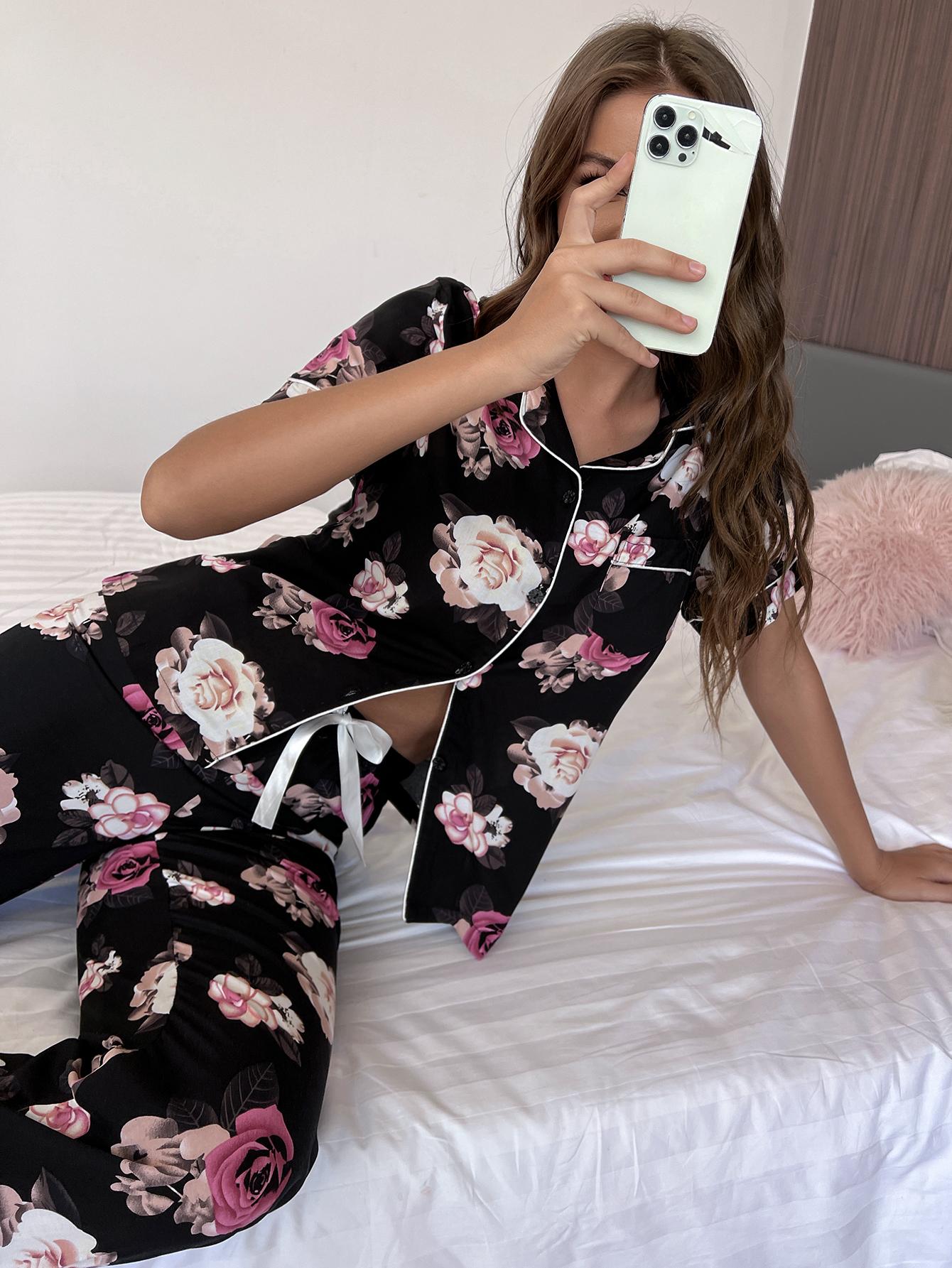 Floral Short Sleeve Shirt and Pants Lounge Set by Wild and Free Boutique