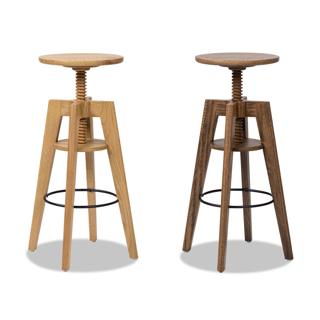 Spencer - Minimalist Oak Adjustable Bar Counter Stool - Walnut Brown Oak by Unique Piece Furniture