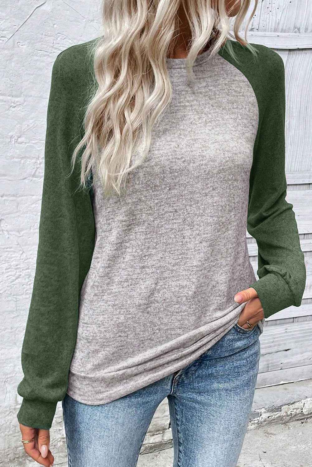 Evergreen Colorblock Raglan Long Sleeve T Shirt by Wild and Free Boutique