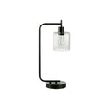 Lighting, Table Lamp, USB Port Included, Glass Shade, Modern - Black by Unique Piece Furniture
