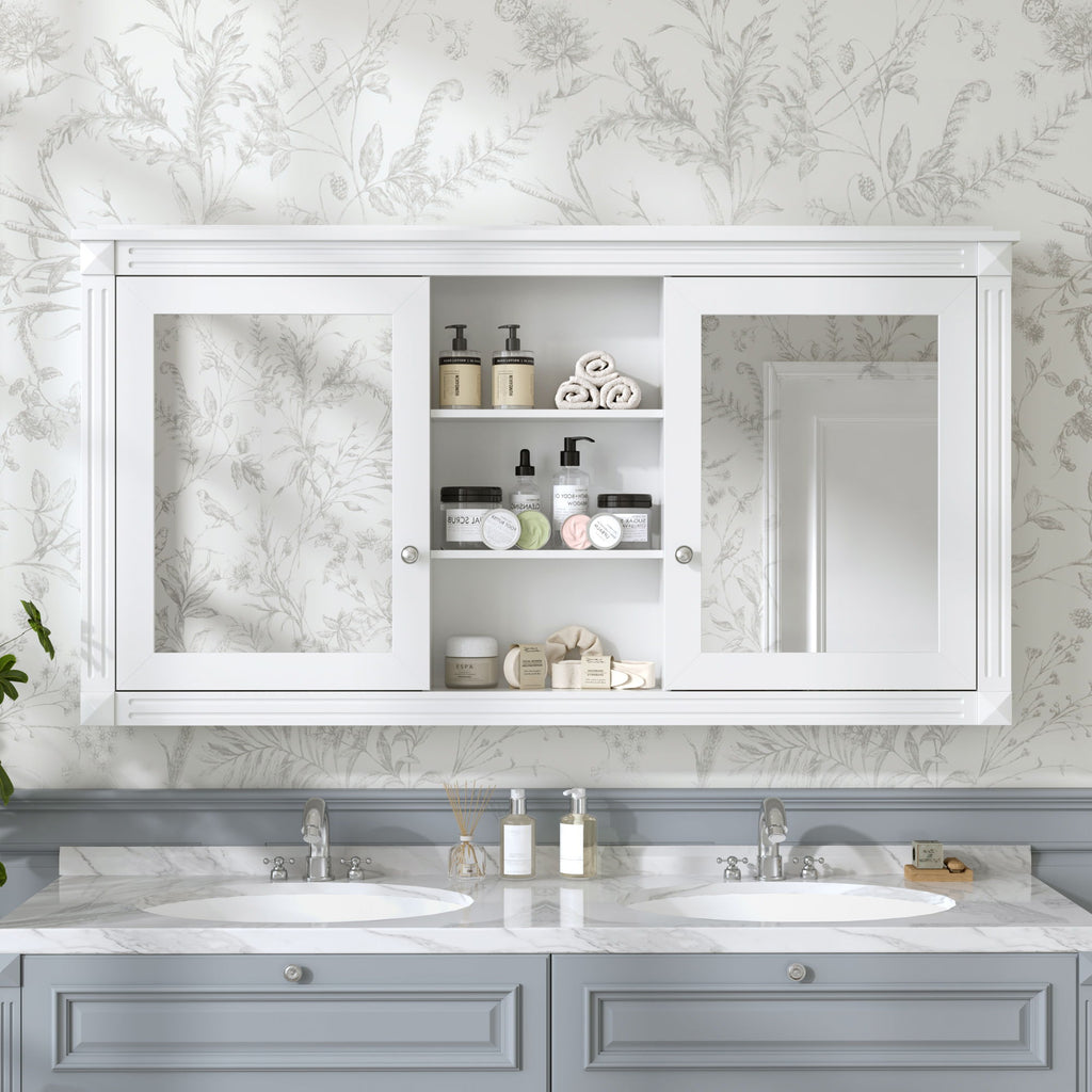 Modern Wall-Mount 2 In 1 Mirror Cabinet With Adjustable Shelves, Soft-Closing Hinges by Unique Piece Furniture