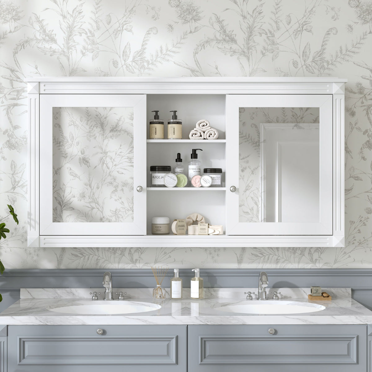 Modern Wall-Mount 2 In 1 Mirror Cabinet With Adjustable Shelves, Soft-Closing Hinges by Unique Piece Furniture