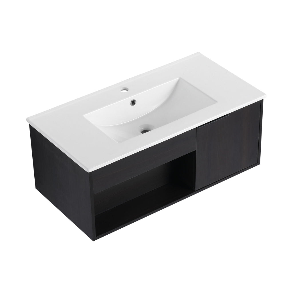 Wall Mounted Floating Bathroom Vanity With Open Shelf & Soft Close Door by Unique Piece Furniture
