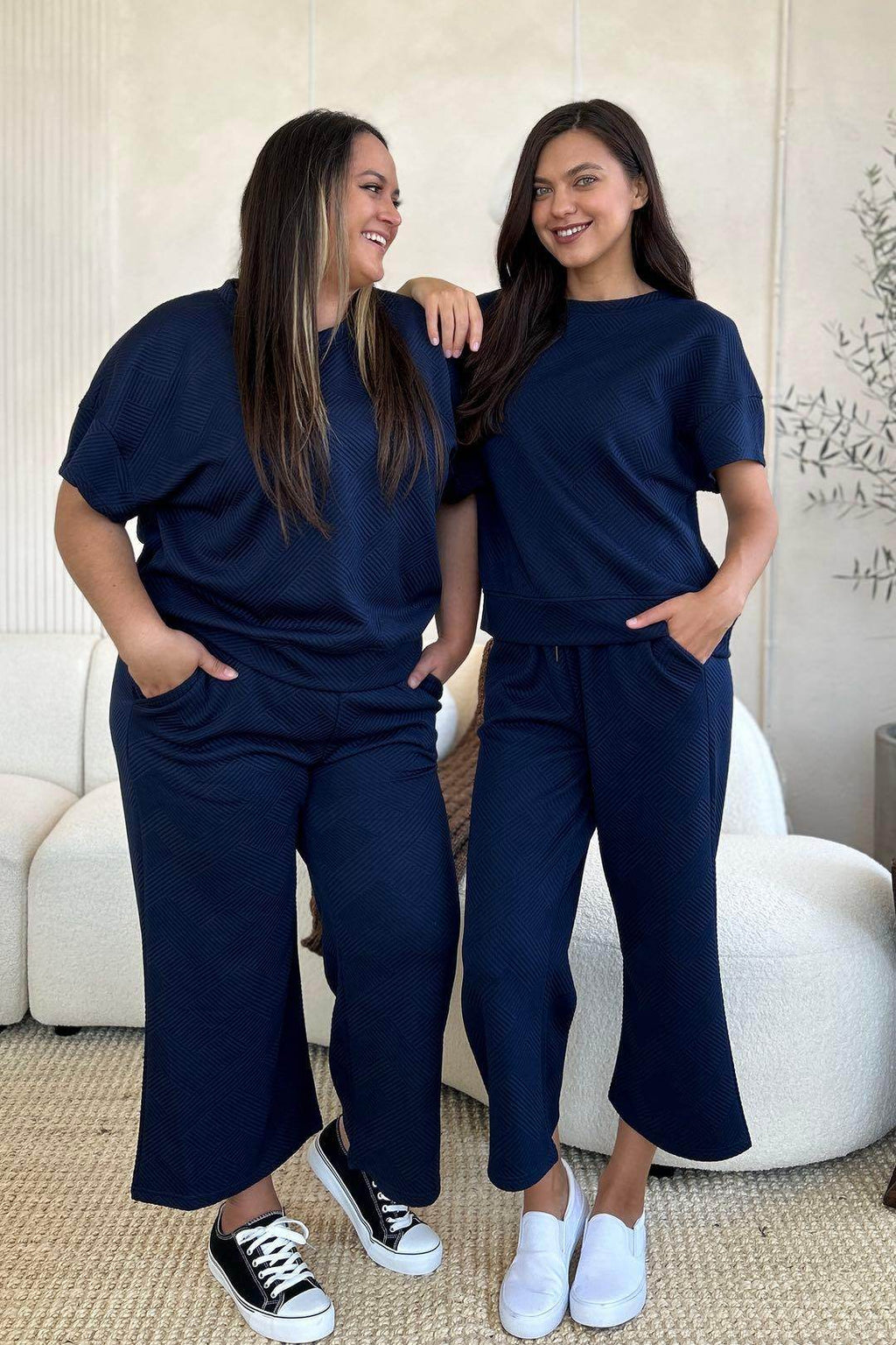 Double Take Full Size Texture Top and Pants Set for Women by Selvanelle