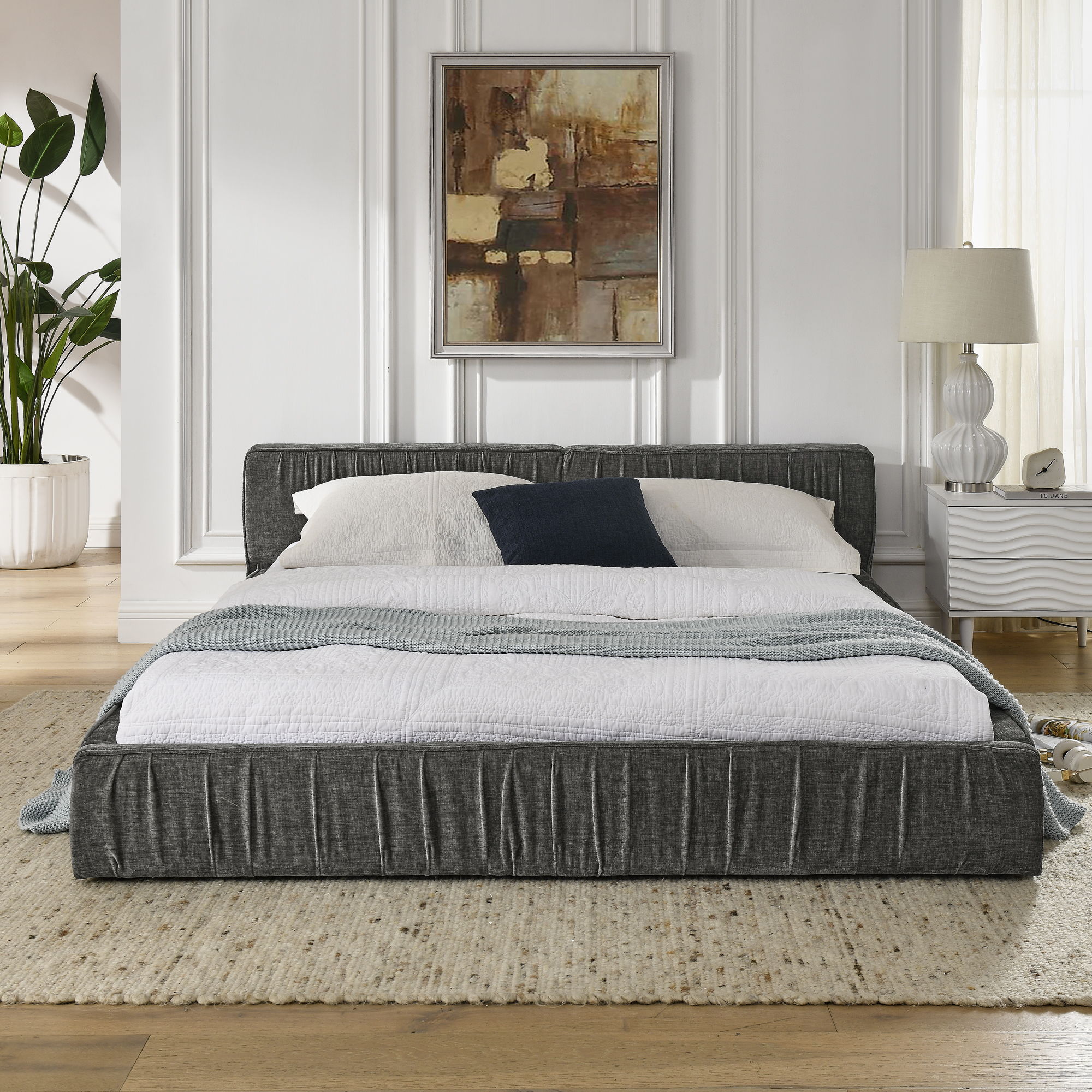 Modern Upholstered Platform Bed Frame With Pleated Design by Unique Piece Furniture