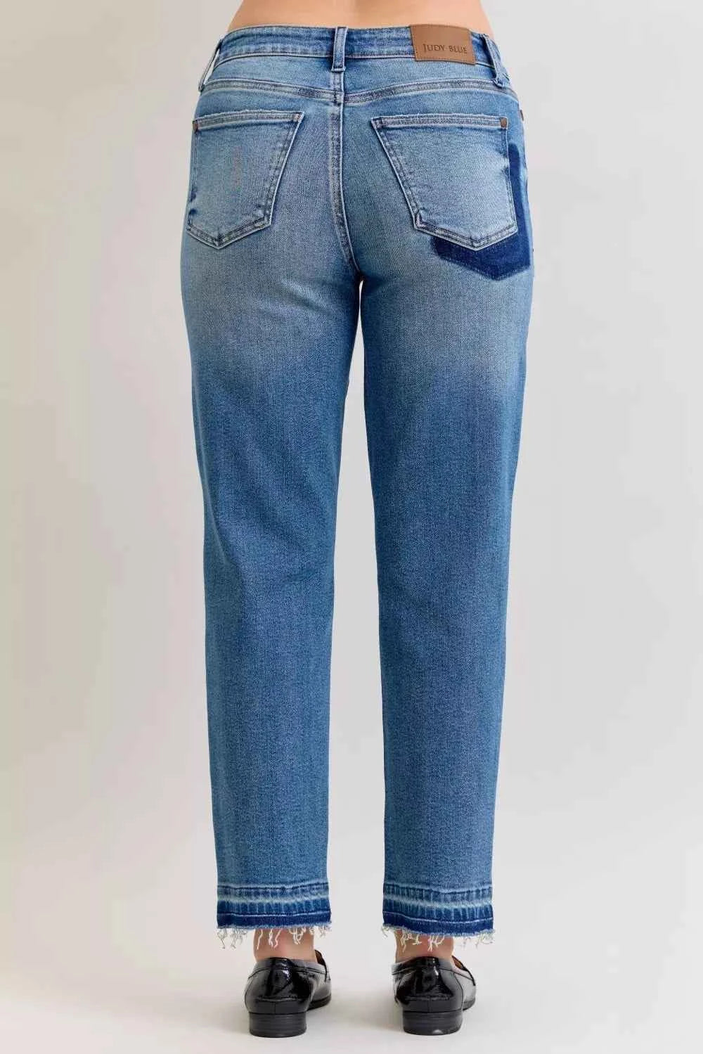 Judy Blue Full Size Mid Rise Bf Patch & Repair Destroy Release Hem Jeans Plus Size by Wild and Free Boutique