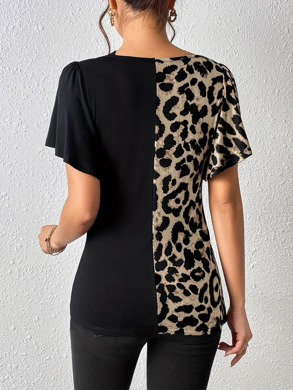 Ruched Leopard Flutter Sleeve T-Shirt by Wild and Free Boutique