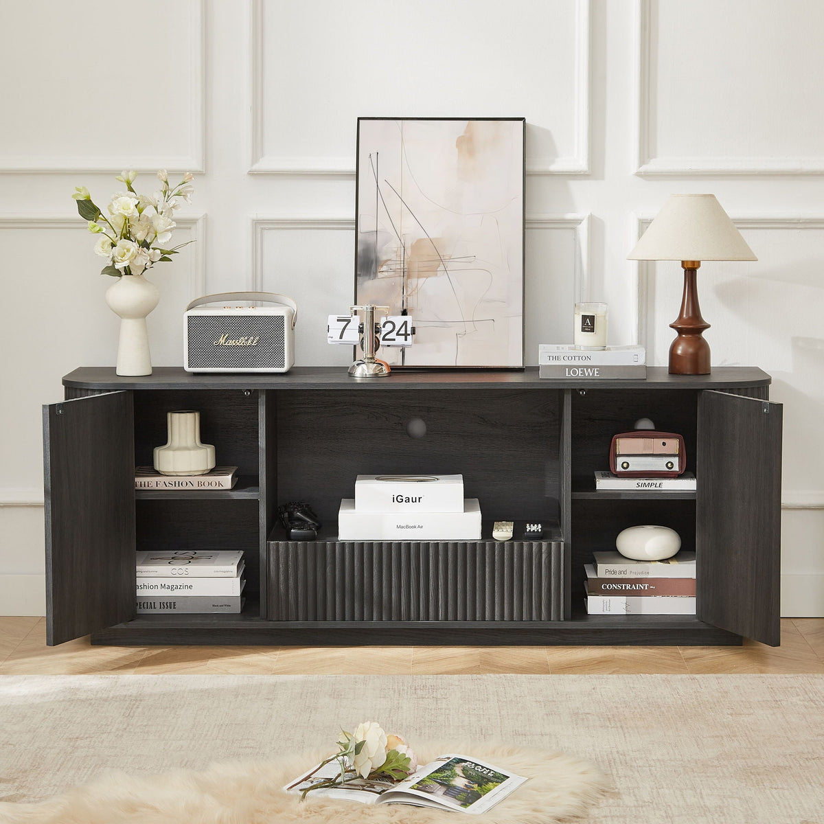 Modern Wavy TV Stand Rounded Sideboard With Storage Cabinet by Unique Piece Furniture