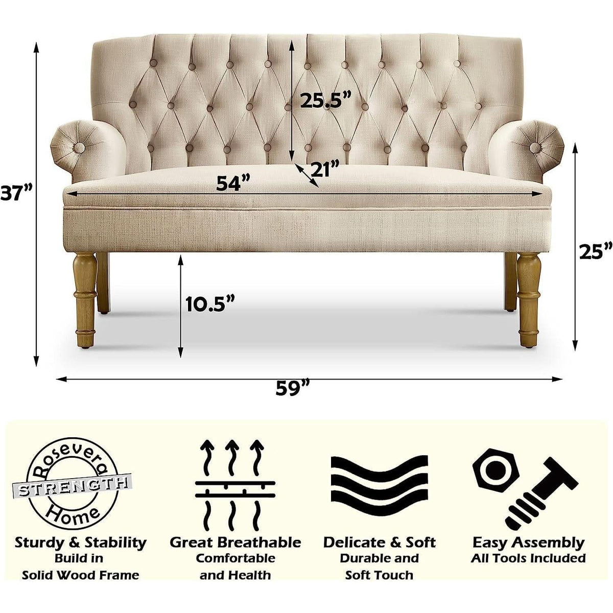 Warm Beige Tufted Linen Love Seat For Small Spaces by ShipItFurniture