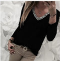 Plus Size Women's Sequin Long Sleeve V Neck T-shirt by Trendy Attic Store01