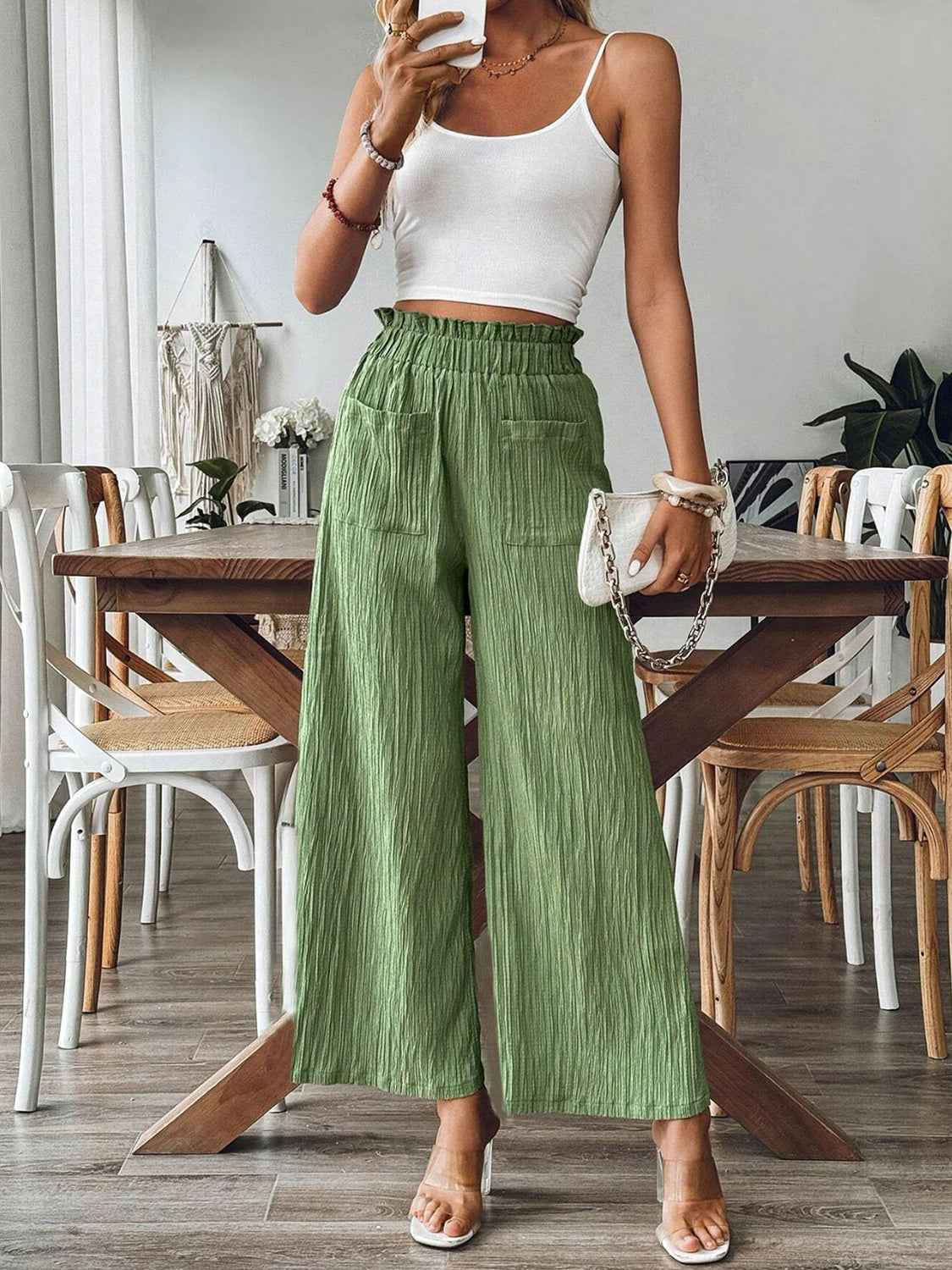 Pocketed Elastic Waist Wide Leg Pants by Wild and Free Boutique