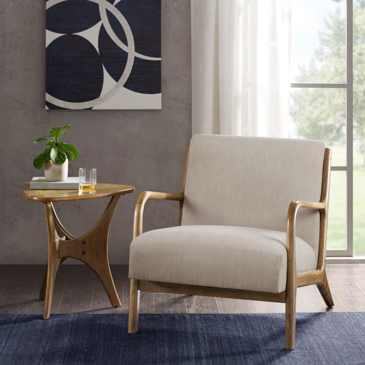 Mid-Century Style Lounge Chair With Upholstered Seat by Unique Piece Furniture
